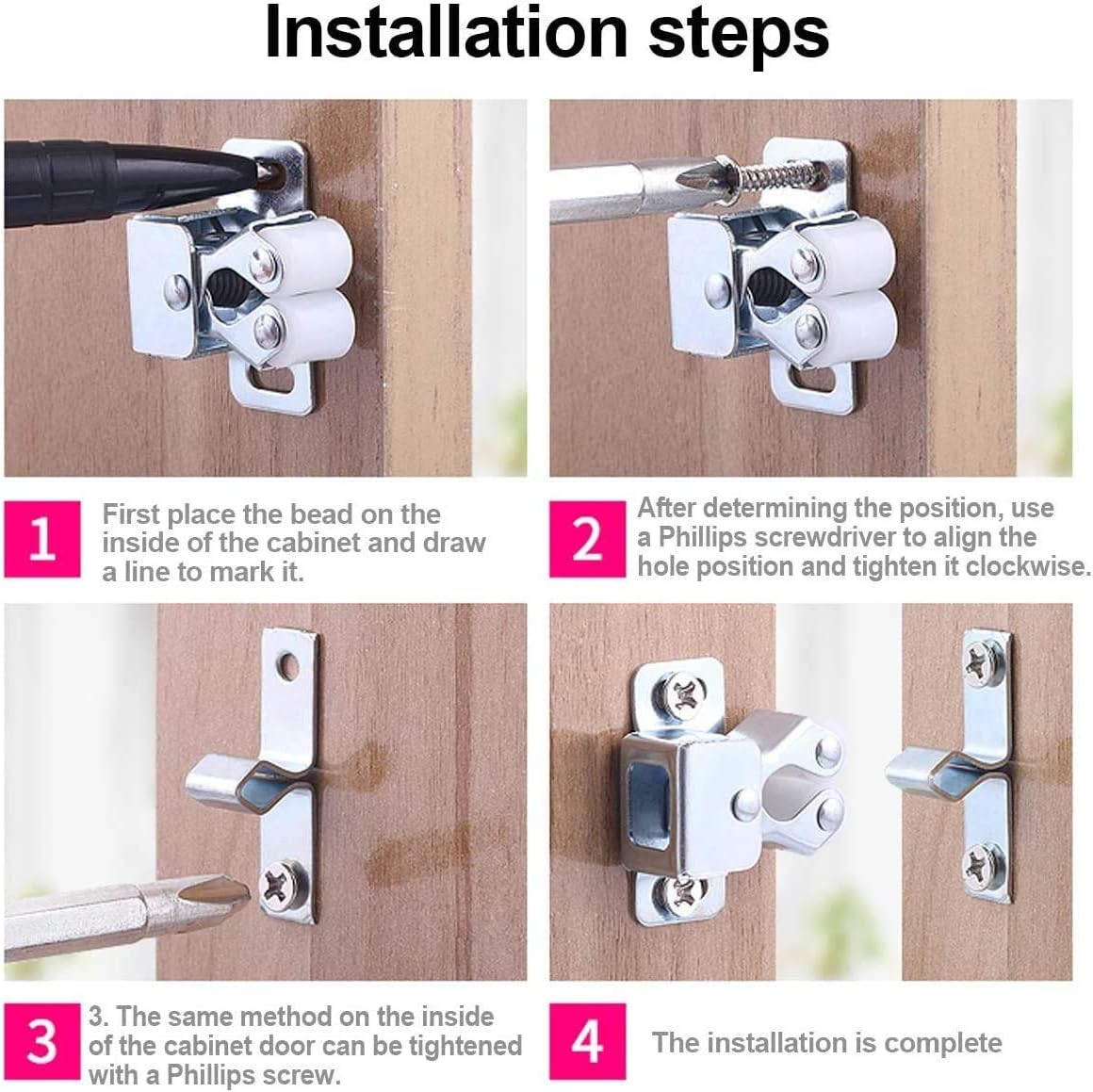 12 Pcs Double Roller Catch, Heavy Duty Door Catches Ball Latch with Screws for Cabinet/Closet/Doors/Cupboard V1259-DP01-A-3134