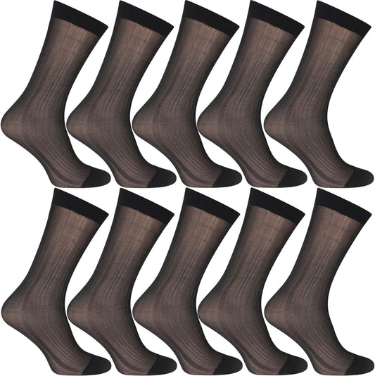 10 Pairs Mens Summer Ultra Thin Socks Silk Sheer Sox Breathable Business Dress Sock Large Size V1259-DP01-A-3136