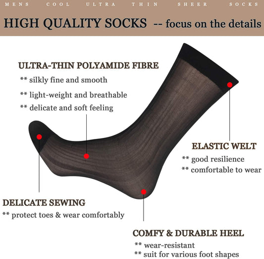 10 Pairs Mens Summer Ultra Thin Socks Silk Sheer Sox Breathable Business Dress Sock Large Size V1259-DP01-A-3136