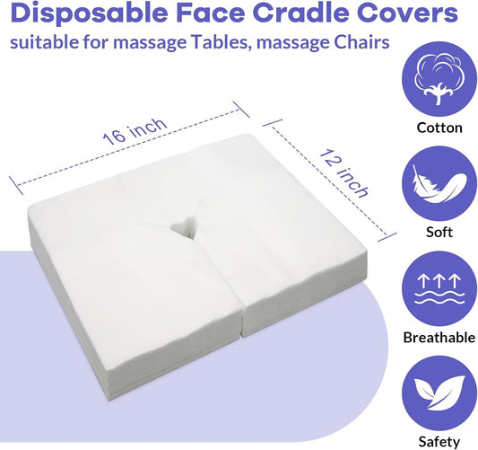 100PCS Upgrade Disposable Face Cradle Covers, Medical-Grade, Ultra Soft, Luxurious, Non-Sticking Massage Face V1259-DP01-A-3139