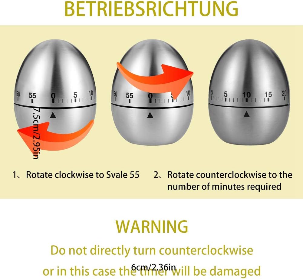 Egg Timer, Classic Egg Shaped Cooking and Baking Countdown Alarm, Manual Mechanical Timer with Loud Alarm for V1259-DP01-A-3145
