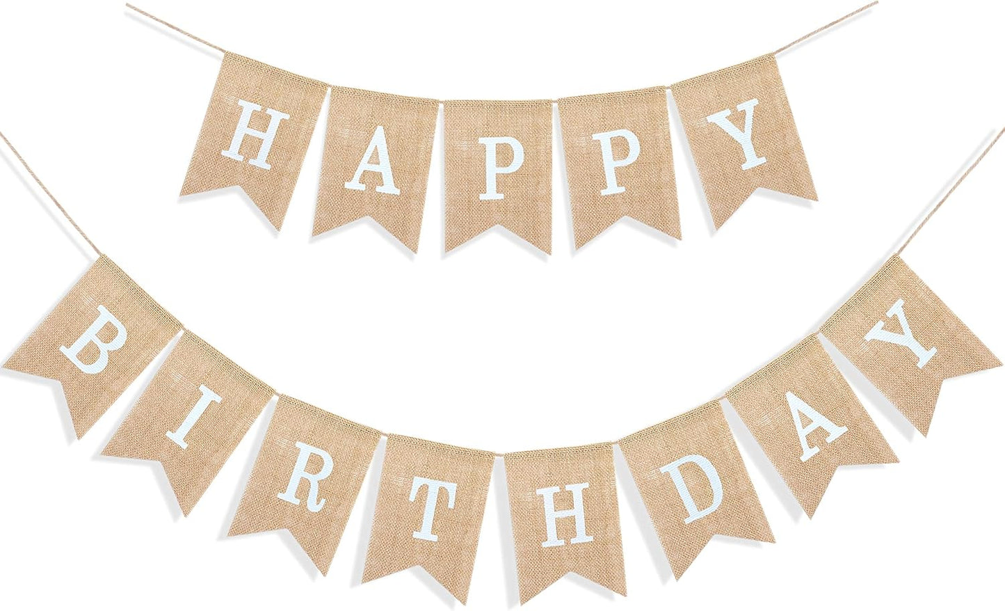 Happy Birthday Banner for Birthday Party Decorations, Rustic Burlap Bunting Swallowtail Flags, 2 in 1 V1259-DP01-A-3146