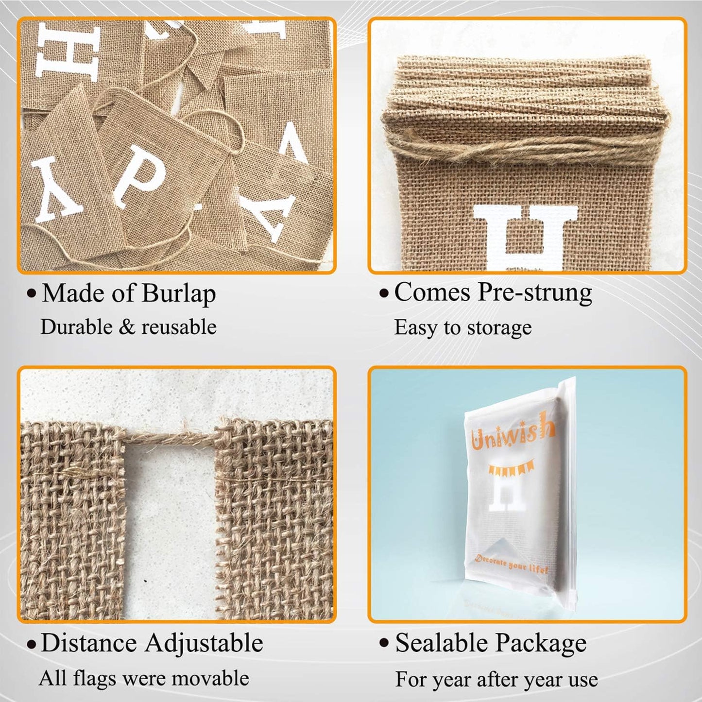 Happy Birthday Banner for Birthday Party Decorations, Rustic Burlap Bunting Swallowtail Flags, 2 in 1 V1259-DP01-A-3146