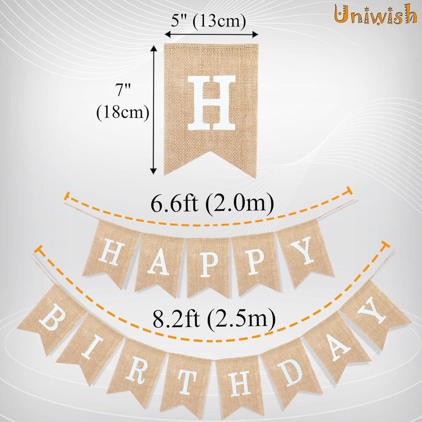 Happy Birthday Banner for Birthday Party Decorations, Rustic Burlap Bunting Swallowtail Flags, 2 in 1 V1259-DP01-A-3146