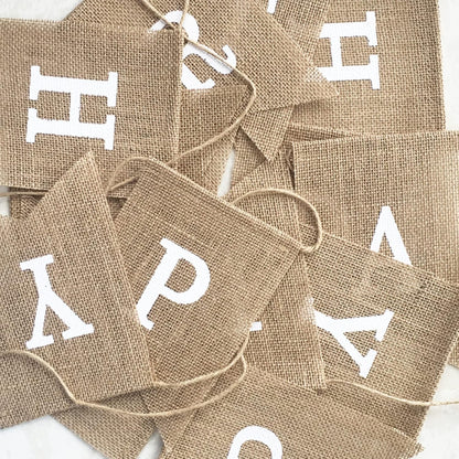 Happy Birthday Banner for Birthday Party Decorations, Rustic Burlap Bunting Swallowtail Flags, 2 in 1 V1259-DP01-A-3146