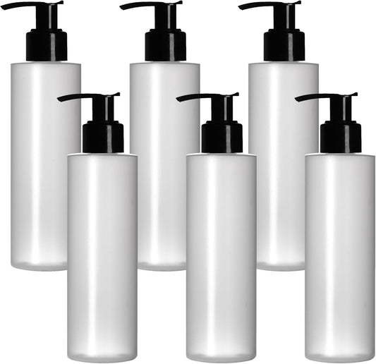 6 Pack 8 Oz Plastic Pump Dispenser Bottles for Lotion, Massage Oil, Shampoo and More - Refillable, BPA Free V1259-DP01-A-3151