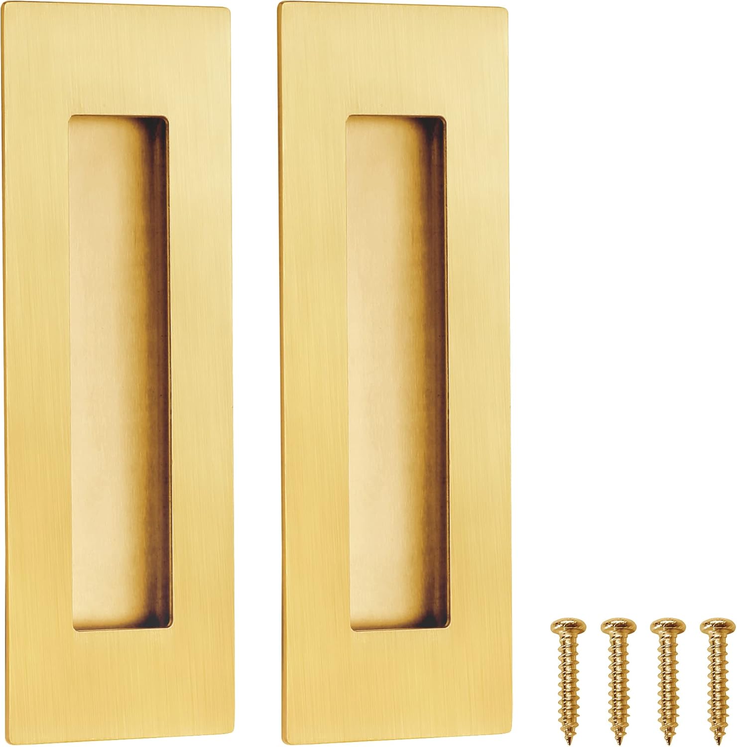 Recessed Finger Flush Pulls for Pocket, Sliding Barn Door - Brushed Gold Stainless Steel Rectangular Door V1259-DP01-A-3152