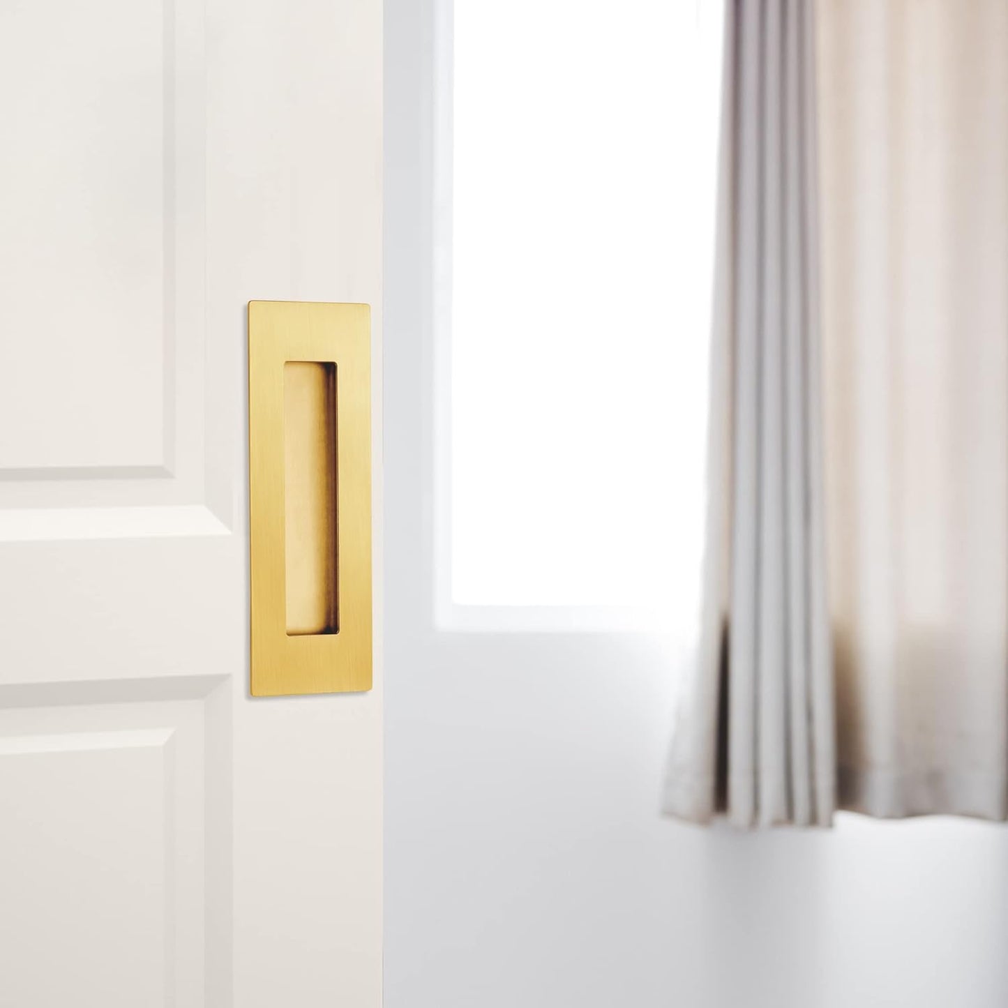Recessed Finger Flush Pulls for Pocket, Sliding Barn Door - Brushed Gold Stainless Steel Rectangular Door V1259-DP01-A-3152