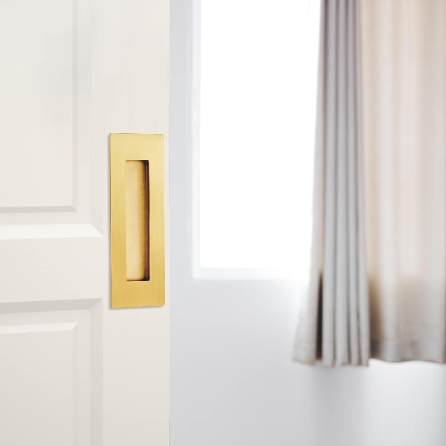 Recessed Finger Flush Pulls for Pocket, Sliding Barn Door - Brushed Gold Stainless Steel Rectangular Door V1259-DP01-A-3152