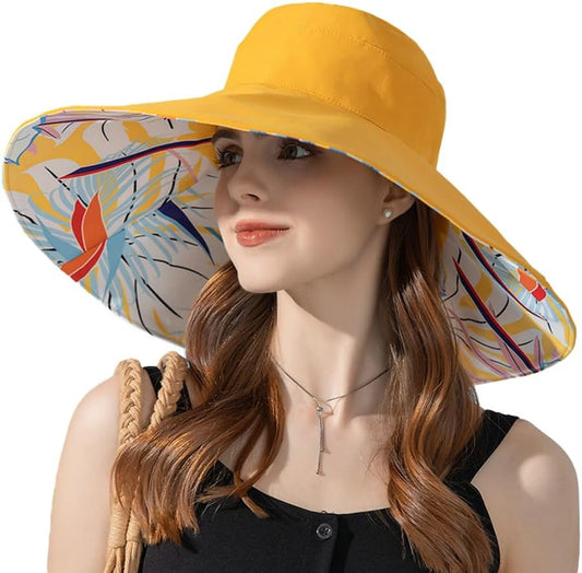 Super Wide Brim Sun Hat for Women Packable Reversible Double-Side-Wear Hats UV Protection Summer Beach Bucket V1259-DP01-A-3153