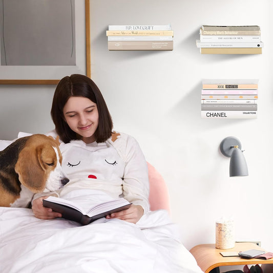 Invisible Floating Bookshelf - Modern White Wall Mount Metal Shelves for Room, Bedroom Bookcase, Small V1259-DP01-A-3157