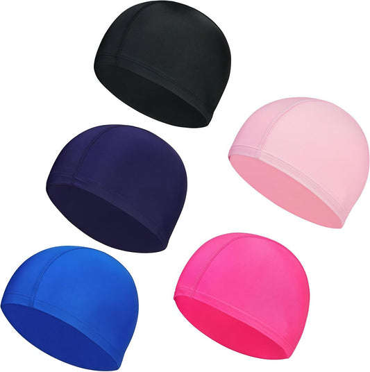 Swimming Cap,5 Pack Nylon Spandex Fabric Comfortable and Not Tight Bathing Swim Cap,for Adult Men Women and V1259-DP01-A-3159