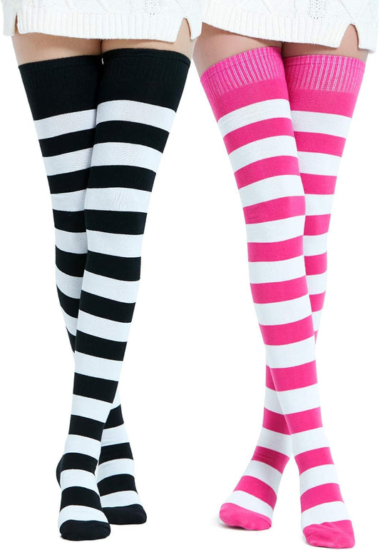 Extra Long Cotton Stripe Thigh High Socks Over the Knee High Socks V1259-DP01-A-3163