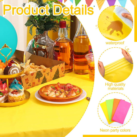 12 Pack Assorted Color Plastic Tablecloth Disposable Rectangle Table Cover Neon Party Supplies or Neon Party V1259-DP01-A-3164