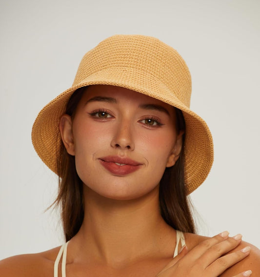 MEINICIY Bucket Hats for Woman, Beach Sun Hat for Women, Bamboo Mesh Woven Bucket Hat Foldable Packable V1259-DP01-A-3173