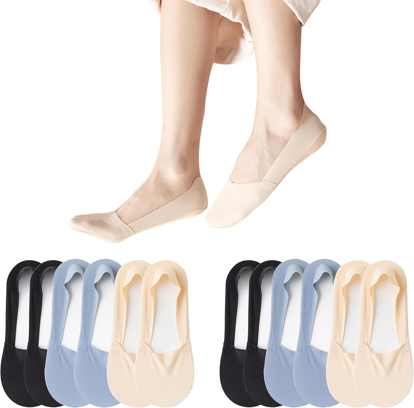 6 Pack No Show Socks Women Thin Socks Low Cut Liner Socks Non Slip Invisible for Flats Boat V1259-DP01-A-3174