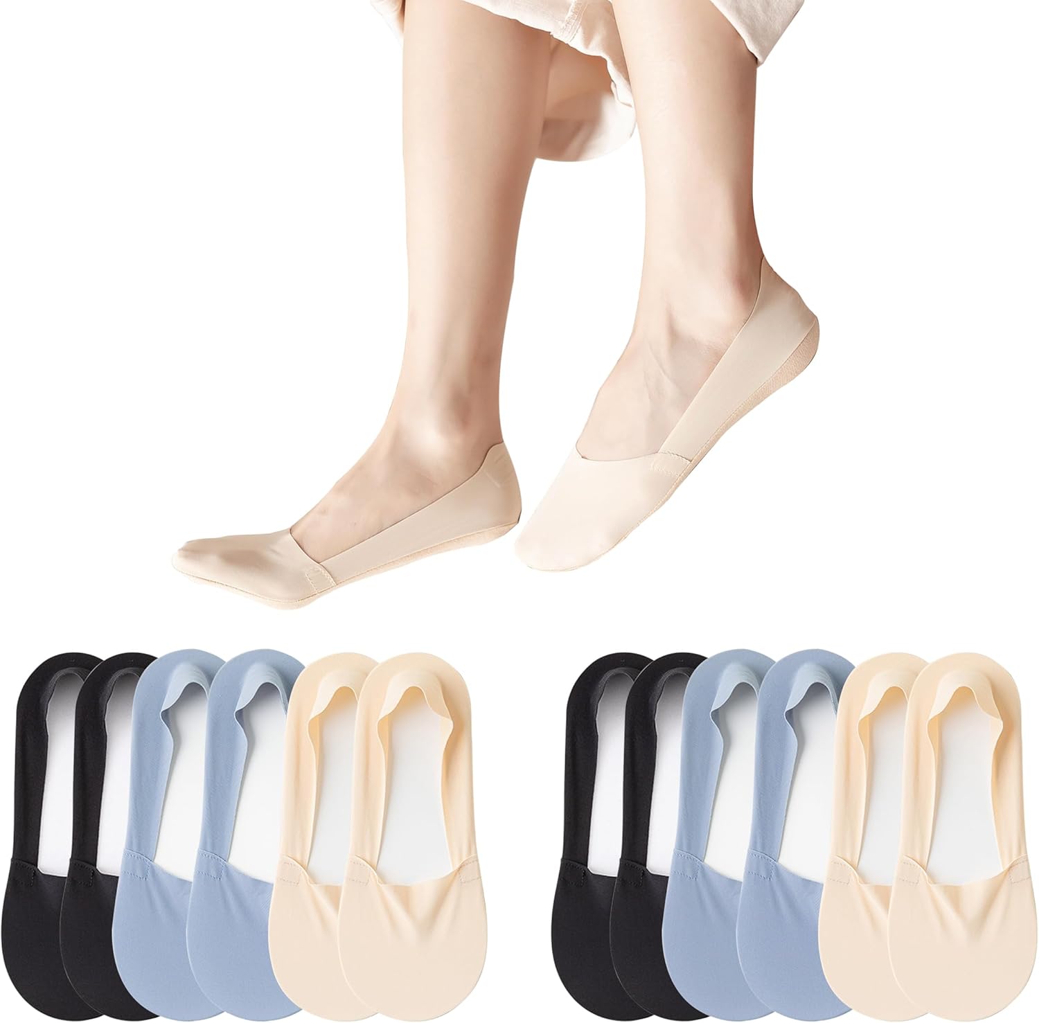 6 Pack No Show Socks Women Thin Socks Low Cut Liner Socks Non Slip Invisible for Flats Boat V1259-DP01-A-3174