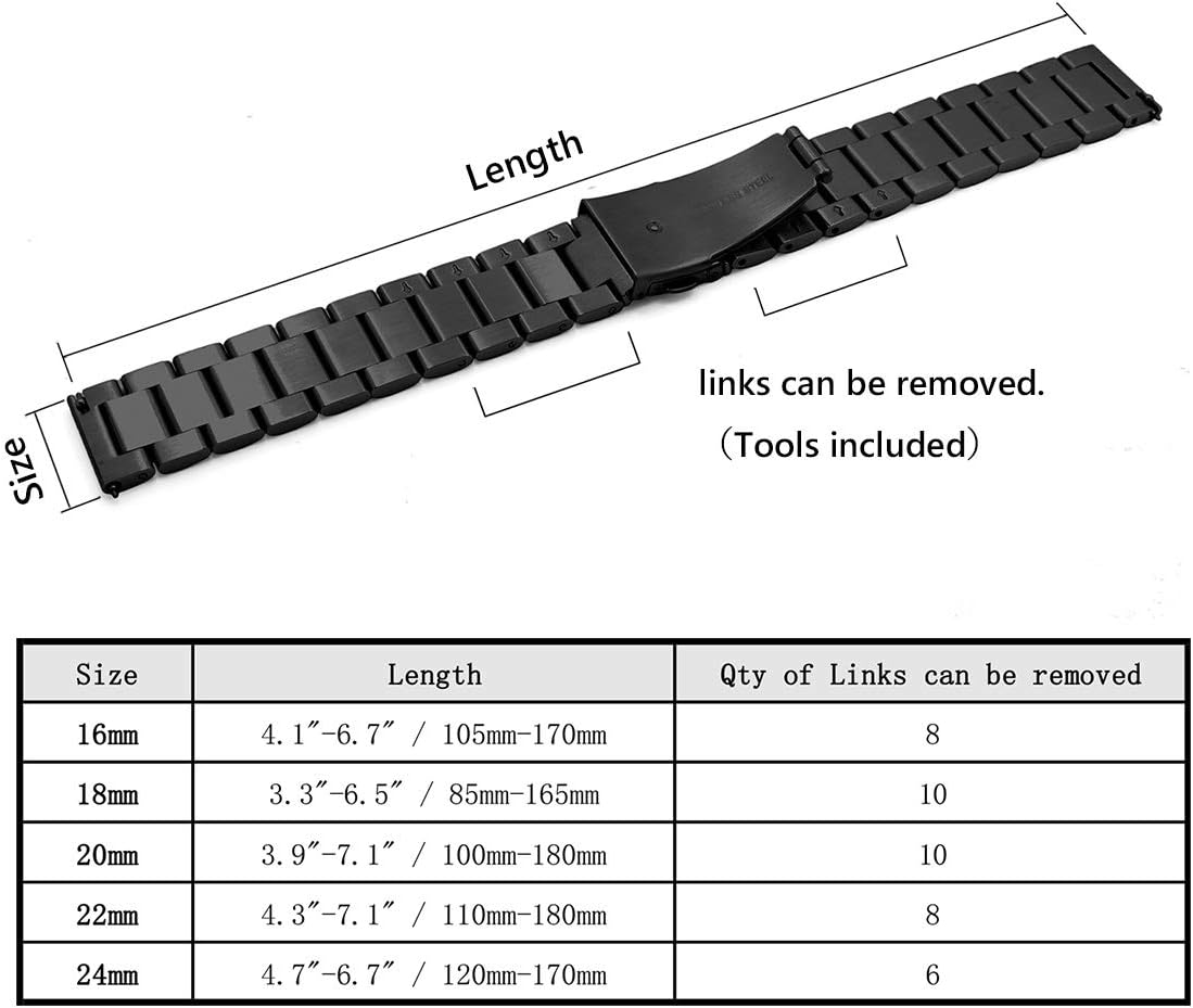 Quick Release Watch Strap,16mm 18mm 20mm 22mm 24mm Premium Solid Stainless Steel Watch Band Replacement V1259-DP01-A-3178