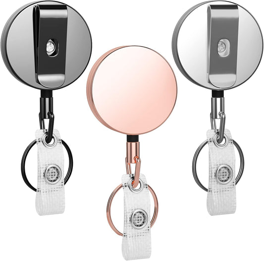 Metal Badge Reels - 3 Pcs Retractable Badge Holder with Belt Clip Key Ring for ID, Key, Name Card Holder V1259-DP01-A-3189