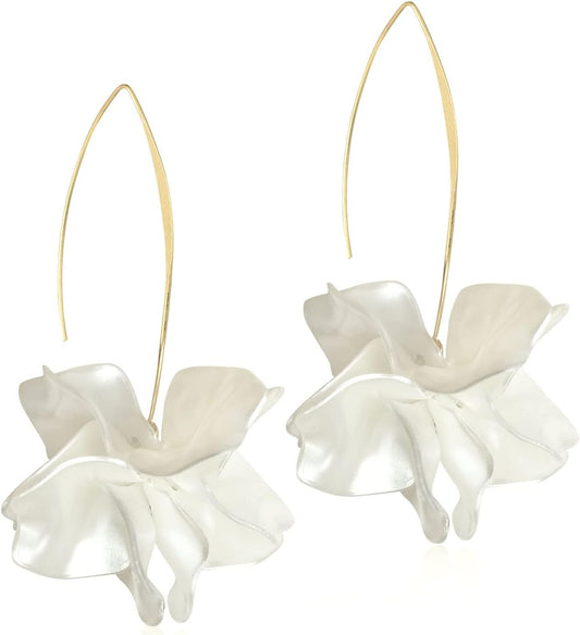 Boho Rose Petal Dangle Resin Earrings - Long Drop Acrylic Tiered Flower Earrings - Statement Exaggerated V1259-DP01-A-3191
