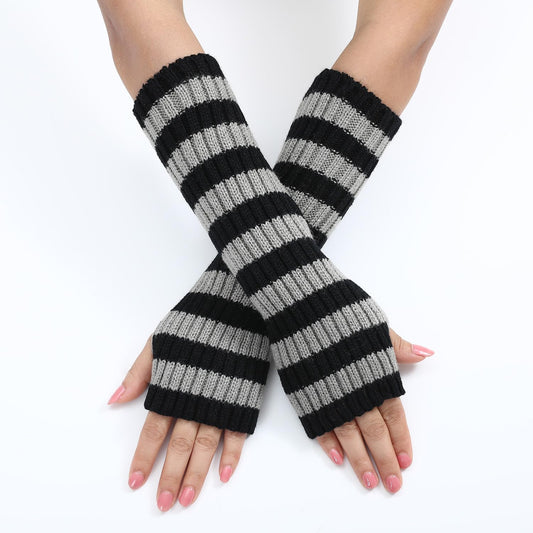 Y2k Striped Arm Warmers Long Fingerless Knitted Gloves Punk Gothic Alt Emo Scene Cool Winter Arm Sleeves V1259-DP01-A-3195