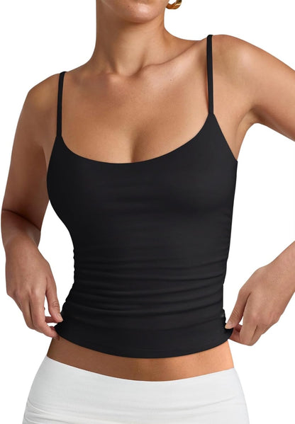 Women's Basic Double Lined Scoop Neck Tank Tops Adjustable Cami Tank Summer Sleeveless Tops V1259-DP01-A-3196