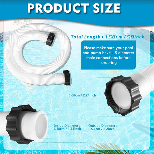 2 Pcs Pool Hoses for Above Ground Pools 1 1/2 Inch Diameter 59" Long Pool Pump Hose Replacement Filter Pump V1259-DP01-A-3200