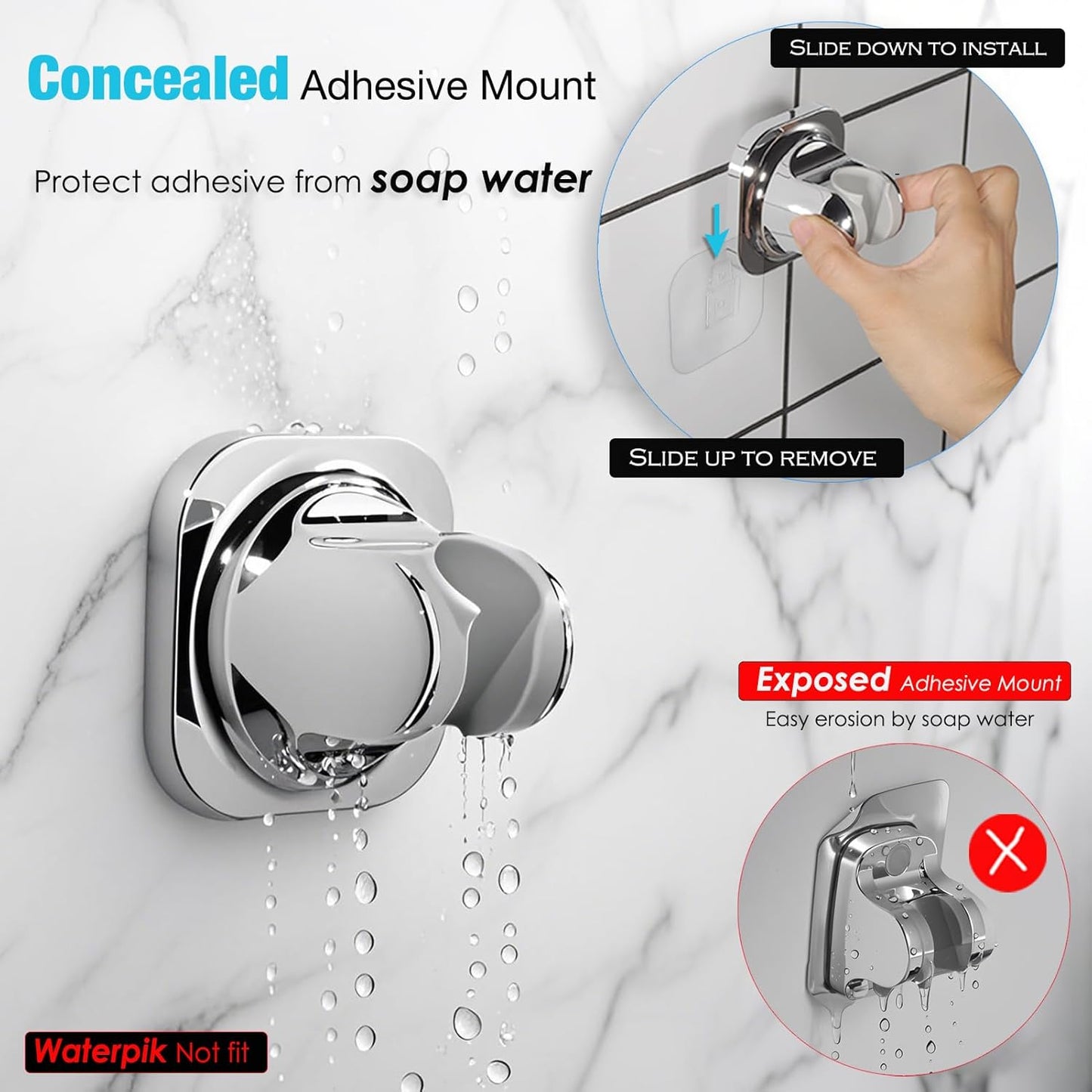 Handheld Shower Head Holder - 5 Angles Adjustable - Concealed Adhesive Mount (Holder Only) V1259-DP01-A-3203
