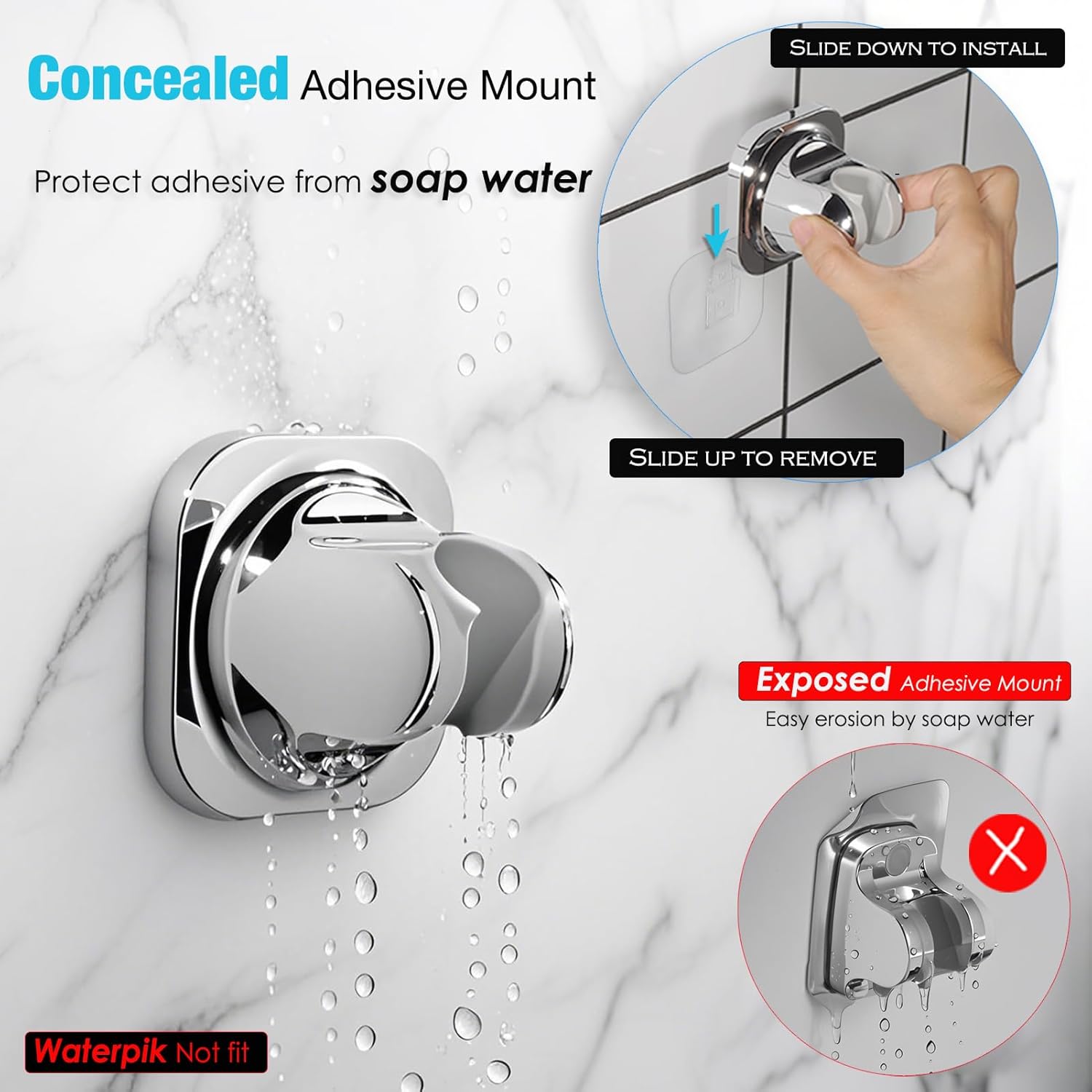 Handheld Shower Head Holder - 5 Angles Adjustable - Concealed Adhesive Mount (Holder Only) V1259-DP01-A-3203