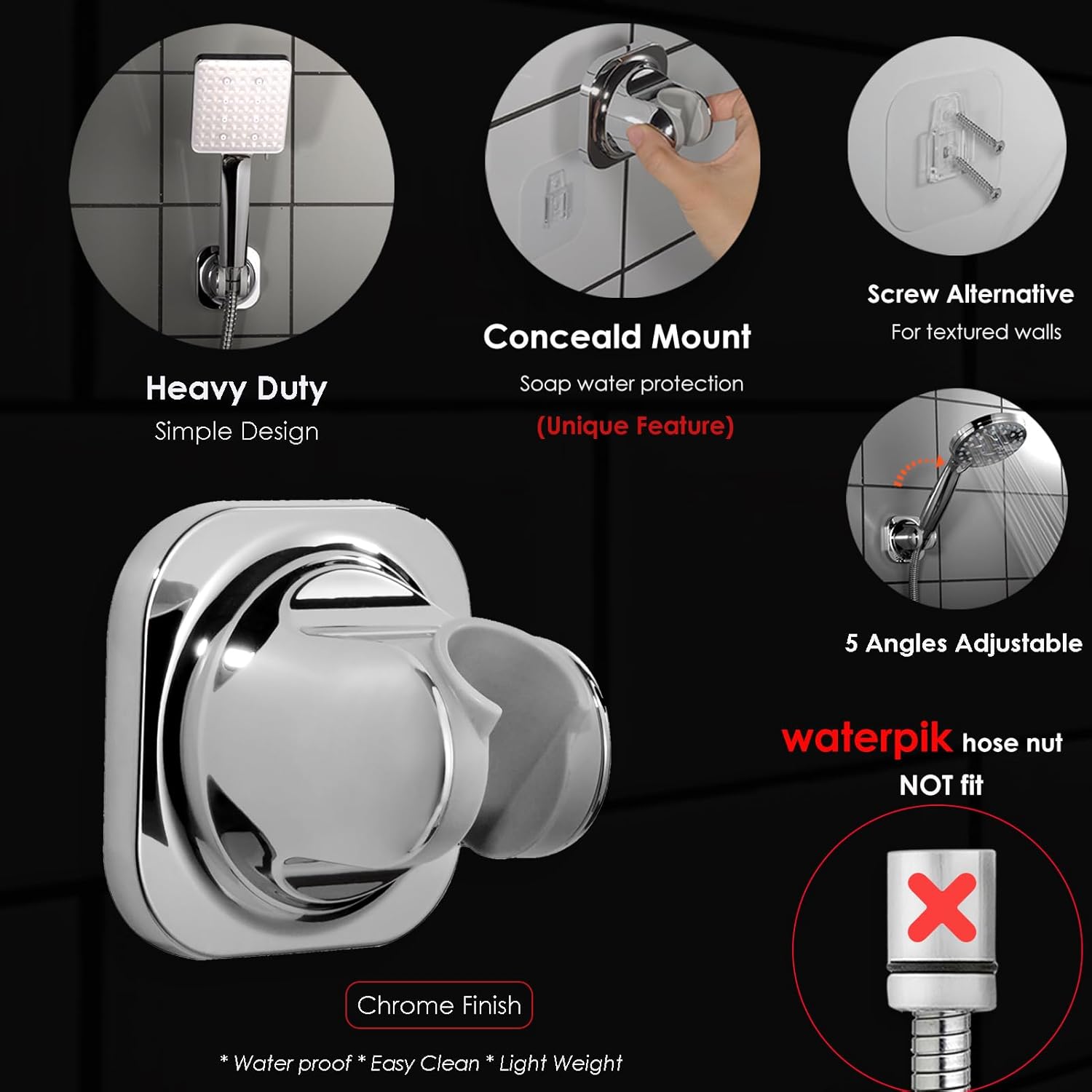 Handheld Shower Head Holder - 5 Angles Adjustable - Concealed Adhesive Mount (Holder Only) V1259-DP01-A-3203