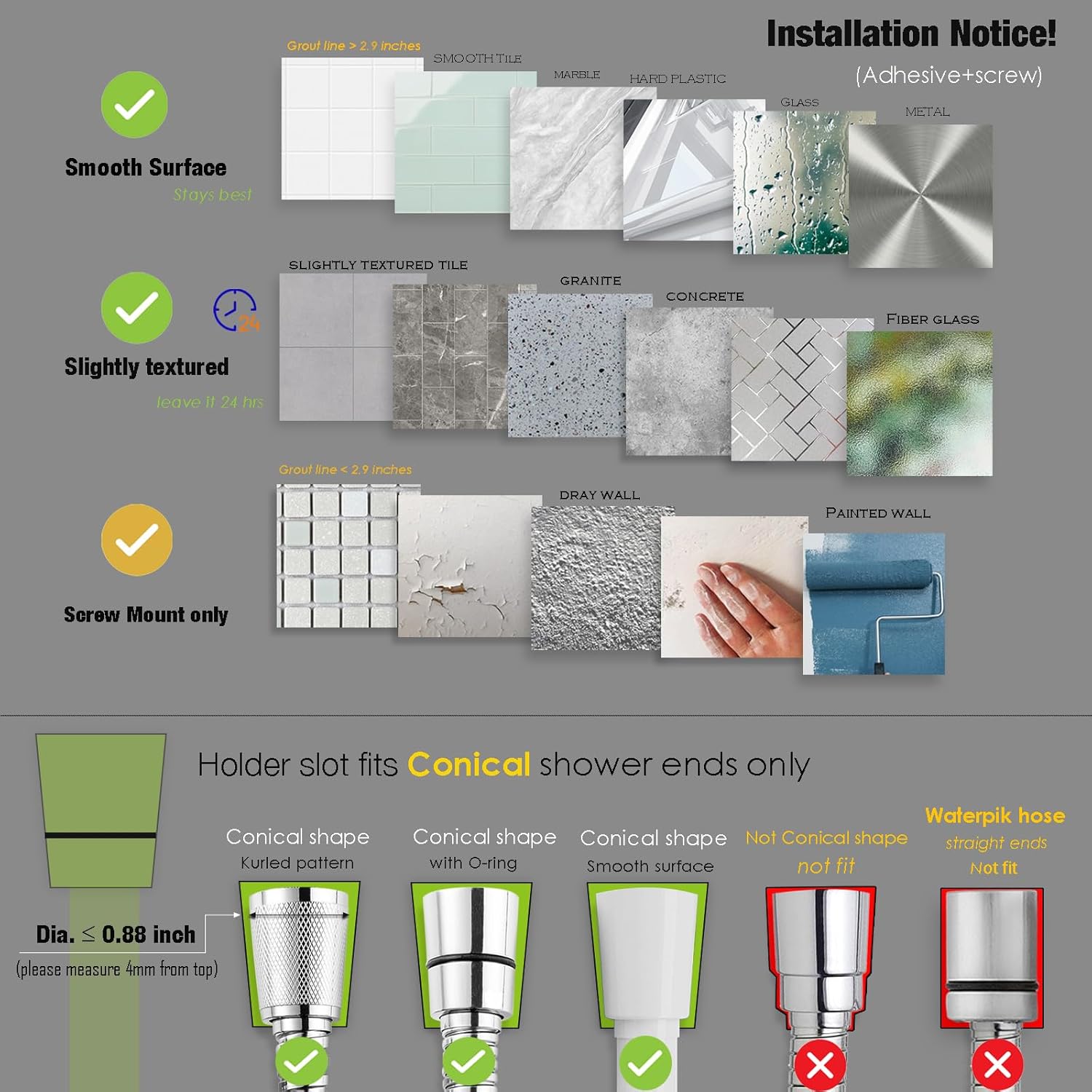 Handheld Shower Head Holder - 5 Angles Adjustable - Concealed Adhesive Mount (Holder Only) V1259-DP01-A-3203