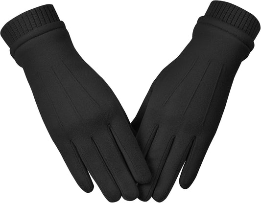 Womens Winter Suede Gloves With Touch Screen Texting Finger Wool Lined Windproof Warm Fashion Dress Gloves V1259-DP01-A-3209