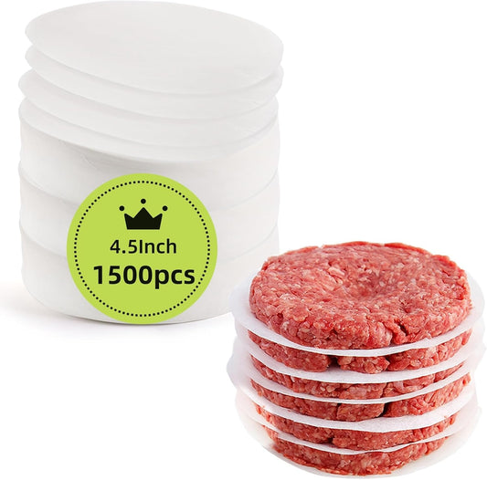 1500pcs Hamburger Patty Paper, 4.5IN Non-Stick Wax Papers, Round Parchment Paper, Food-Grade Burger Sheets V1259-DP01-A-3213