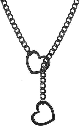Heart Slip Chain Necklaces for Women Stainless Steel O-Ring Adjustable Lariat Heart Y-Necklace Cuban Long V1259-DP01-A-3215