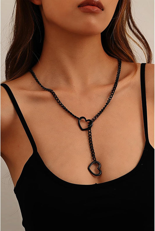 Heart Slip Chain Necklaces for Women Stainless Steel O-Ring Adjustable Lariat Heart Y-Necklace Cuban Long V1259-DP01-A-3215