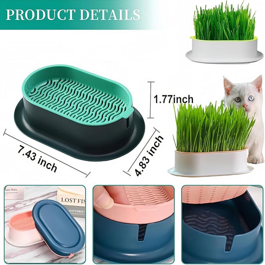 Cat Grass Planter Hydroponic Cat Grass (No Seeds Included) Catnip Wheatgrass Seed Sprout Tray Nursery Plant V1259-DP01-A-3223