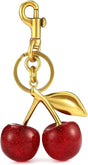 Luxurious 18K Gold Plated Cherry Bag Charm, Cherry Keychain Accessory Purse Charm, Red, Large V1259-DP01-A-3225