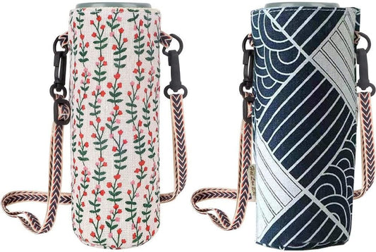 2 PCS Water Bottle Bag,Water Bottle Carrier Bag Case Floral Printing Bottle Pouch Holder Portable Water V1259-DP01-A-3230