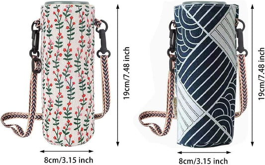 2 PCS Water Bottle Bag,Water Bottle Carrier Bag Case Floral Printing Bottle Pouch Holder Portable Water V1259-DP01-A-3230
