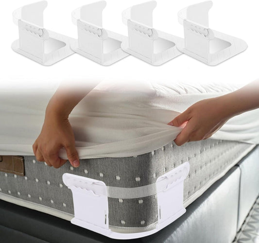4 PCS Bed Sheet Holder with Lock Strips, Heavy Duty Bed Sheet Corner Fastener, Removable Bed Sheet Holder, V1259-DP01-A-3255