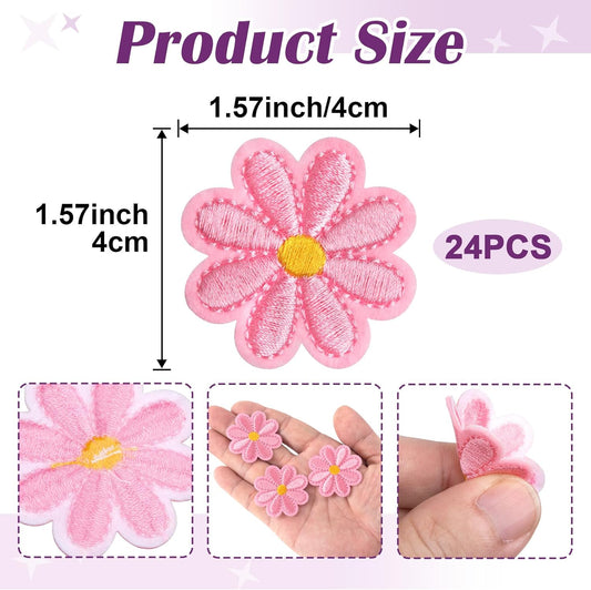 24pcs Flower Iron on Patches, Cute Daisy Flower Patch for Clothes, Sew on Embroidered Applique Patch, Sewing V1259-DP01-A-3256