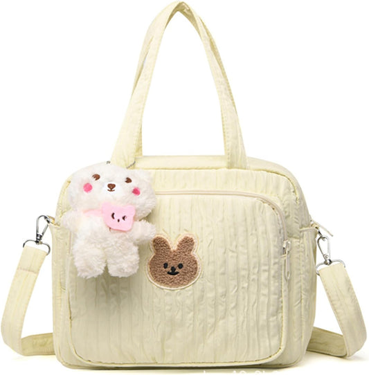 Diaper Tote Bag, 9.5inch Tote Diaper Bag with Plush Doll Pendant, Adjustable Strap & Handle, Large Mommy Bag, V1259-DP01-A-3258