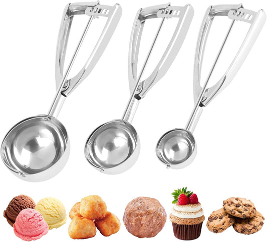 Ice Cream Scoops Set 3 PCS Cookie Scoops for Baking, Fits Right & Left Handed, Stainless Steel Cookie Dough V1259-DP01-A-3259