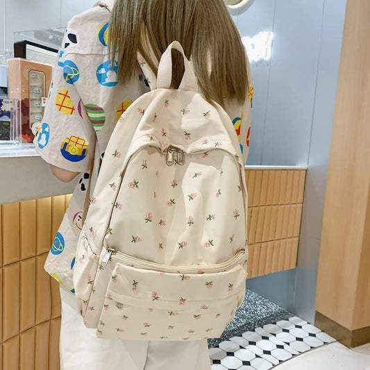 2025 Cute Preppy Bag Floral Printed Kawaii Backpack Cottagecore Aesthetic Backpack Laptop Daypack, White, V1259-DP01-A-3280