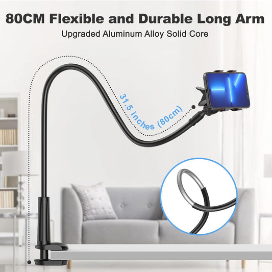 Gooseneck Cell Phone Holder, Universal 360 Flexible Phone Stand Lazy Bracket Mount Long Arms Clamp for Phone V1259-DP01-A-3282