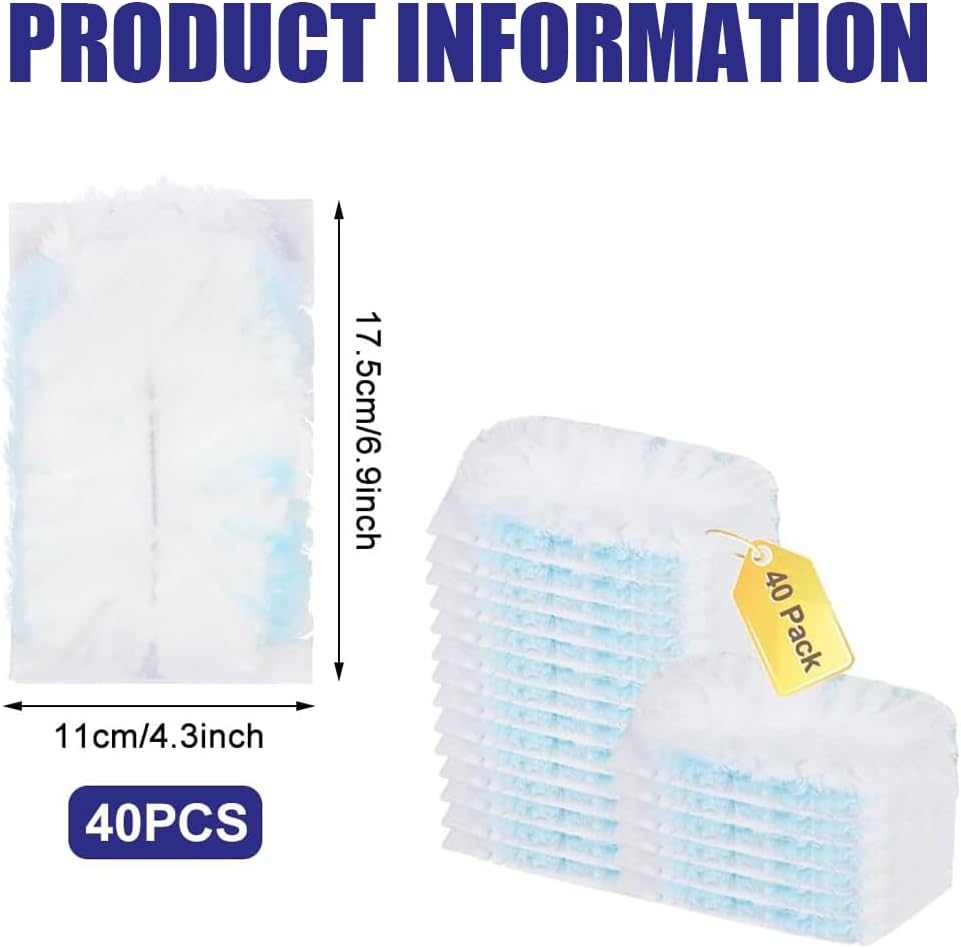 40 Pack Disposable Duster Refills Kit Compatible with Swiffer Dusters 180 Degree Extendable Handle Dusters V1259-DP01-A-3287