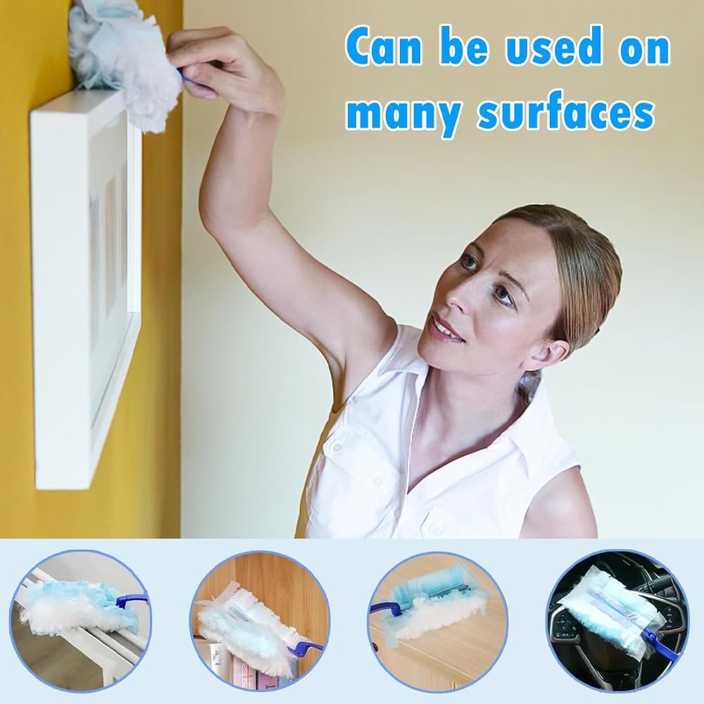 40 Pack Disposable Duster Refills Kit Compatible with Swiffer Dusters 180 Degree Extendable Handle Dusters V1259-DP01-A-3287