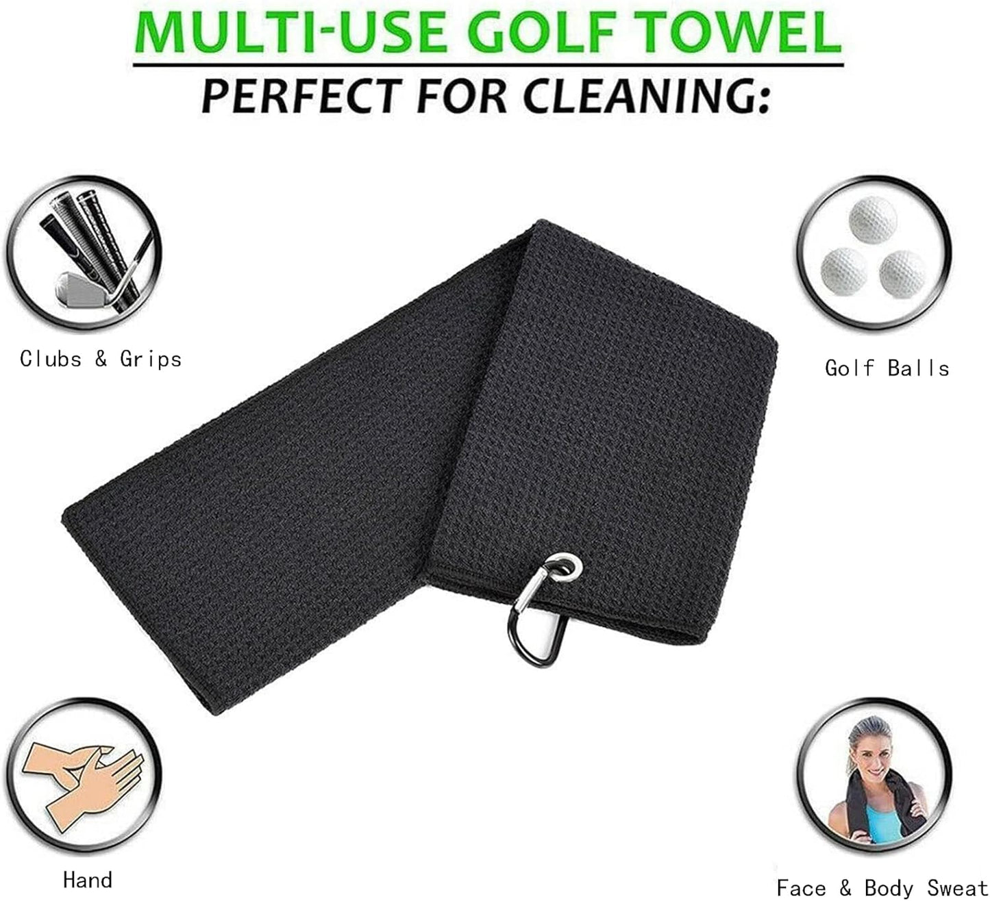 Golf Towel,2 PackPremium Microfiber Fabric Waffle Pattern Towels,Heavy Duty Carabiner Clip (2 Pcs,2 Colors) V1259-DP01-A-3294