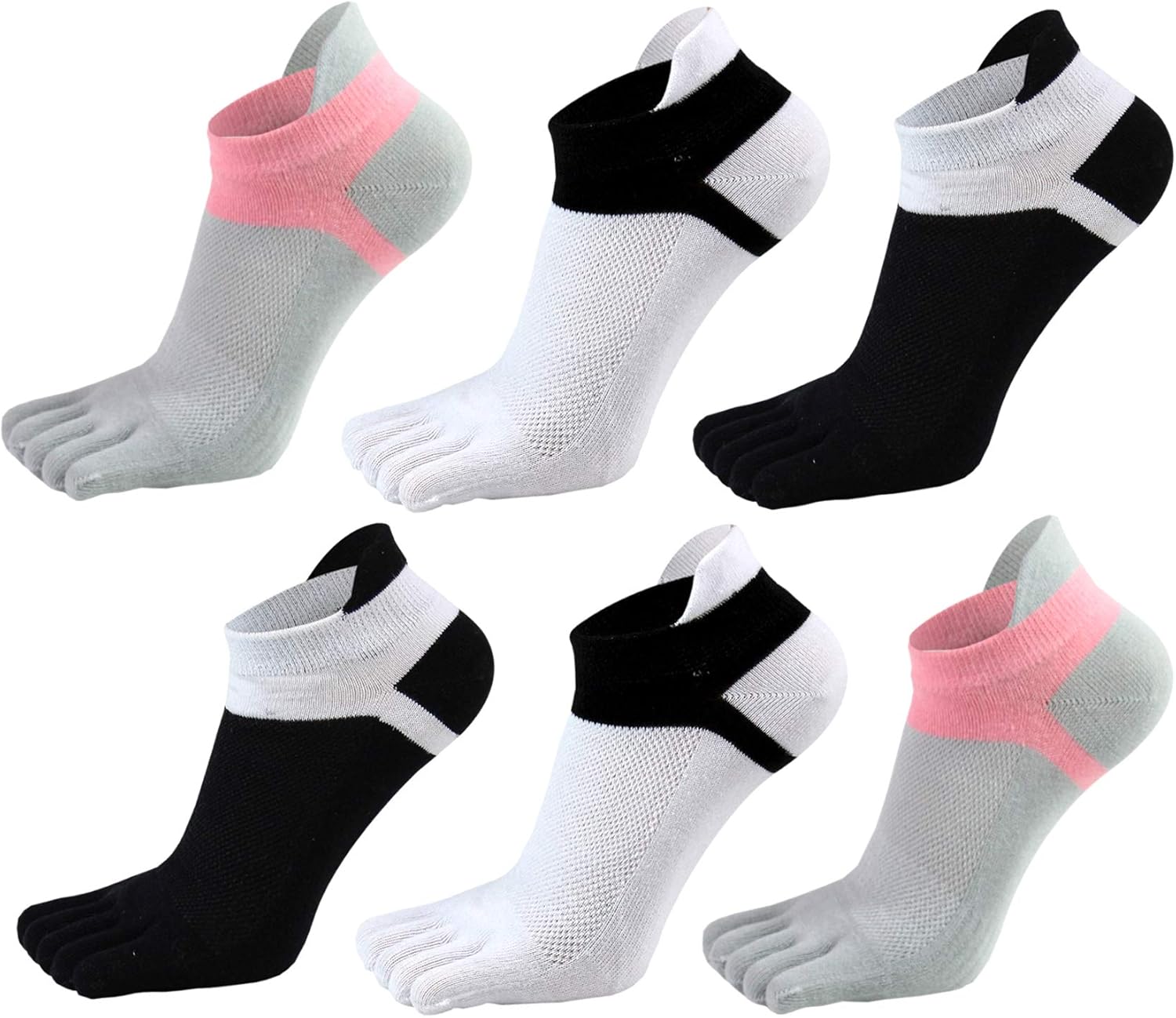 Women Toe Socks 5 Finger Cotton Wicking Athletic 6 Pack V1259-DP01-A-3301