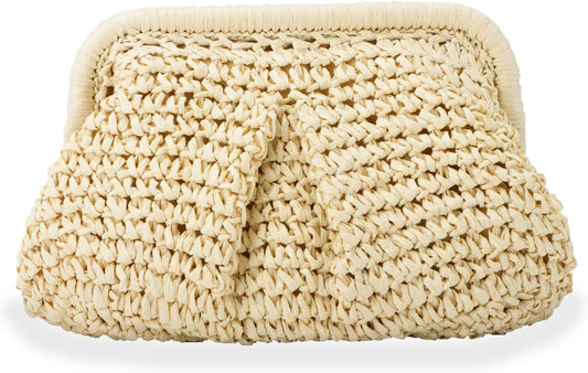 Straw Clutch Purse for Women Cloud Dumpling Pouch Straw Crossbody Shoulder Handbag Summer Beach Woven Bag V1259-DP01-A-3303